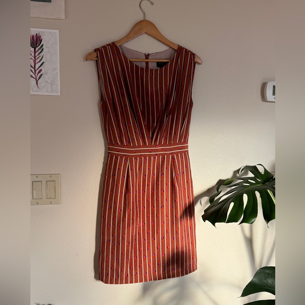Rachel Comey Marion Dress Sz 2 EUC Silk Sheath Retro Floral Striped - Picture 1 of 16